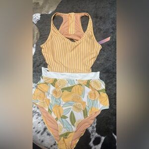 Striped Yellow and Lemon Print One Piece Swimsuit